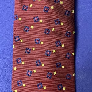 Vintage Lauren Ralph Lauren Rust Red Silk Geometric Foulard Tie Classic Mens